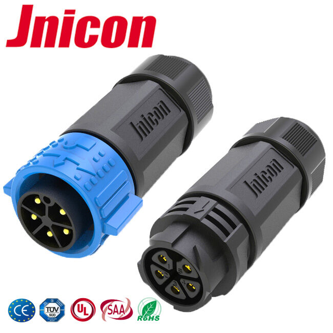 Goud geplatte ronde waterdichte connector M25 5 pin snel slot DC-aansluiting